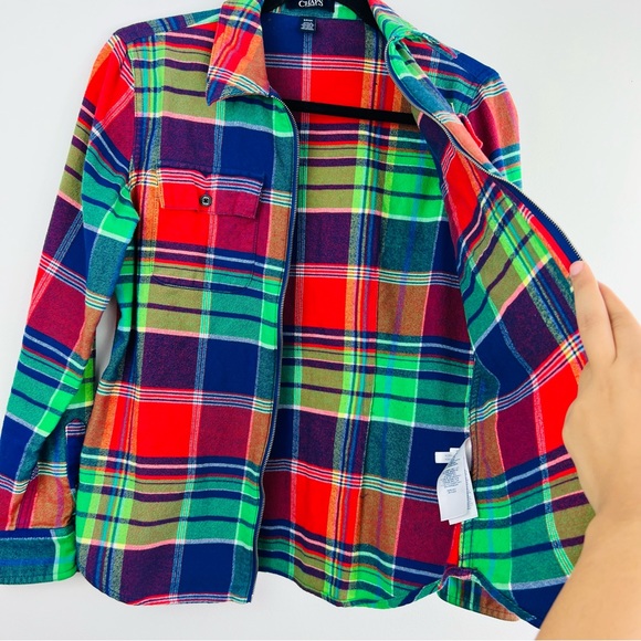 Chaps Denim Plaid Flannel Colorful Zip Up shirt Women Size S - Picture 14 of 14